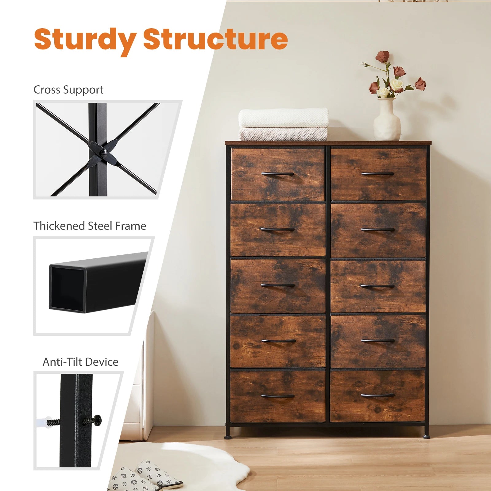 10-Drawer Fabric Bedside Dresser for Kids’ Room – Tall Wardrobe Storage Organizer with Steel Frame for Nursery, Bedroom & Living Room Use, Black 10-Drawer Fabric Bedside Dresser for Kids’ Room – Tall Wardrobe Storage Organizer with Steel Frame for Nursery, Bedroom & Living Room Use, Black