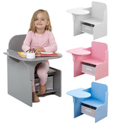 2-in-1 Wooden Kids Desk Chair Set with Storage Bin