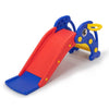 Children's playground slide with blue and red colors on a white background