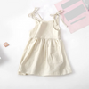 Girls' Summer Suspender Dress: Solid Color with Pocket