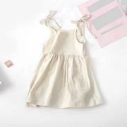 Vestido con tirantes de verano para niña: color sólido con bolsillo 