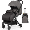 Gray and black stroller with matching backpack on a white background