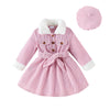 Baby Girl Fur Sleeve Lapel Corduroy Dress Set – 3-Piece Winter Outfit with Hat & Belt