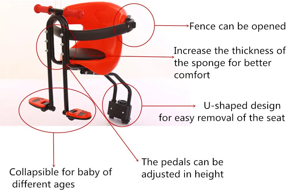 Detailed features of the front-mounted child bike seat