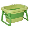 Green baby bath tub with stand on a white background