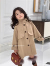 Girls' British Style Lapel Trench Coat – Versatile Mid-Length Single Breasted Jacket