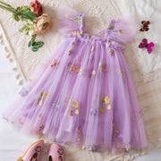 Girls Floral Tulle Dress Summer Flower Girl Party Dress