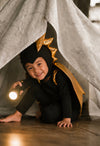 Kids Golden Night Dragon Pajama Costume – Black Dragon Outfit with Gold Spikes & Shimmering Wings