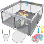 Large Square Baby Playpen (128x128x68 cm) with Anti-Collision Foam Padding
