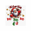 Christmas-themed design with Santa Claus, stockings, and 'Ho Ho Ho' text on a white background.