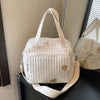 Quilted Cotton Baby Nappy Bag, Multifunctional Travel Diaper Tote with Adjustable Strap, Spacious Messenger Crossbody Maternity Bag (Bear/Tulip Embroidery)