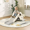 3-in-1 Foldable Kids Slide with Climber and Basketball Hoop, Indoor Toddler Playground Set with Safe Reinforced Base (Cream White & Grey)