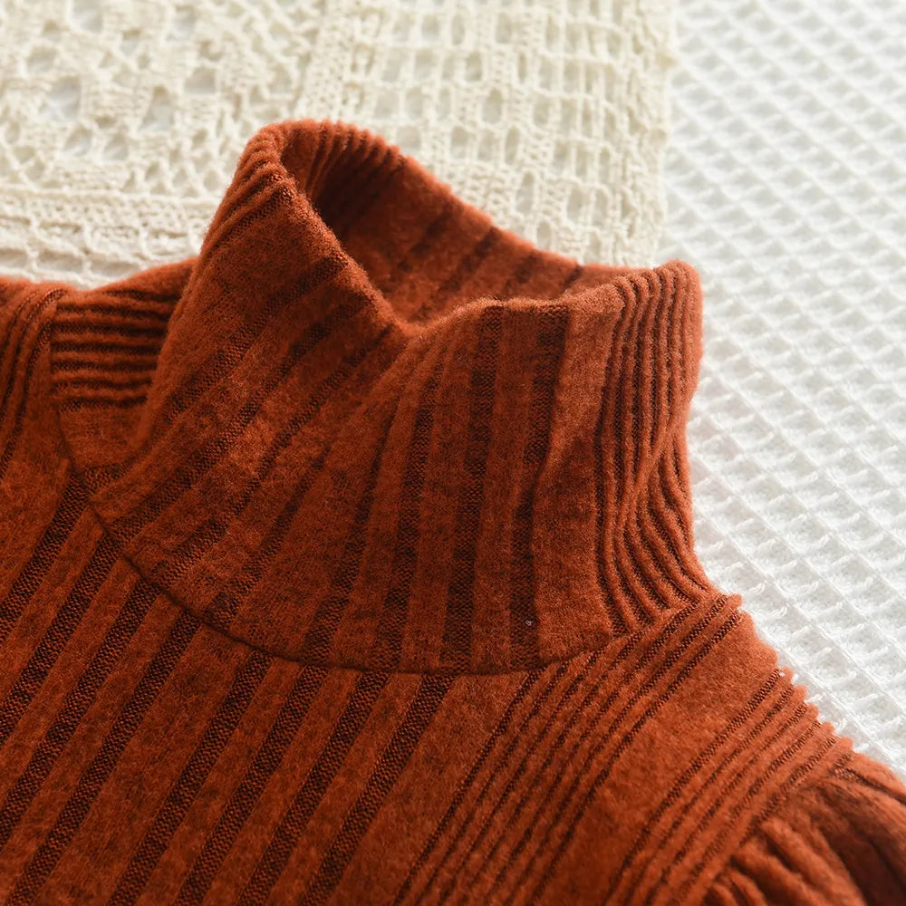 Chic High Neck Woolen Dress - Autumn/Winter Collection for Girls, Brown / 5T Chic High Neck Woolen Dress - Autumn/Winter Collection for Girls, Brown / 5T