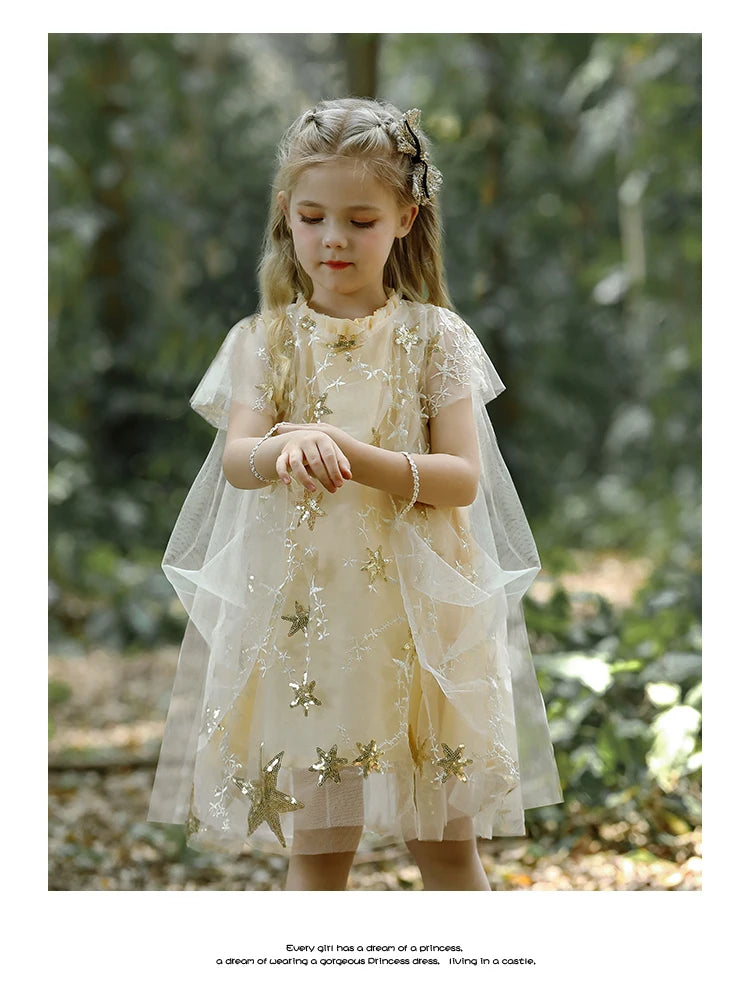 Summer Star Sequined Princess Dresses for Baby, Beige / 4T Summer Star Sequined Princess Dresses for Baby, Beige / 4T