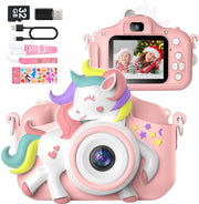 Unicorn Digital Kids Camera, 20MP 1080P HD Toddler Selfie Camera with 2-Inch IPS Screen, Shockproof Silicone Case, 32GB Card, and Puzzle Games (Best Gift for Girls & Boys)