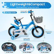12 Inch Bicycle Boys Girls Kids Bike Unisex Applicable Height 85-105cm for 2-4 Years Old with Safety Training Wheel and A Basket