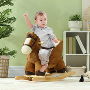 Plush Kids Rocking Horse with Realistic Neighing Sounds, High Back Safety Seat, Seat Belt, and Sturdy Wooden Base for Toddlers (18–36 Months)