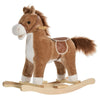 Kids Plush Rocking Horse w/ Moving Mouth, Tail, & Realistic Sounds – Classic Wooden Rocker Toy for Toddlers 18-36 Months (Brown/Pink Options)