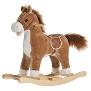 Kids Plush Rocking Horse w/ Moving Mouth, Tail, & Realistic Sounds – Classic Wooden Rocker Toy for Toddlers 18-36 Months (Brown/Pink Options)