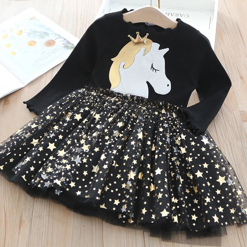 Unicorn Princess Dress - Toddler Kids Dresses (3-7Y), Black / 140=7T Unicorn Princess Dress - Toddler Kids Dresses (3-7Y), Black / 140=7T