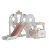3-in-1 Kids Toddler Swing and Slide Set Climber Playset for Toddlers Age 3-6 – Bus-Shaped Multi-Activity Center with Basketball Hoop (Beige/Blue/Yellow)