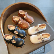 Kids T-Strap Leather Flats: Breathable