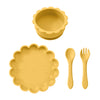 Set de 4 Piezas de Vajilla de Silicona para Bebés – Plato, Tazón, Cuchara y Tenedor en Forma de León