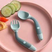 Juego de tenedor y cuchara de silicona para bebé - utensilio de alimentación para niños pequeños