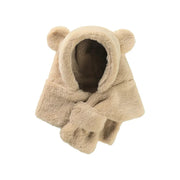 Bufanda con gorro de oso de invierno: gorros de piel sintética para niños