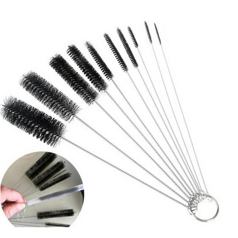 10Pcs Baby Bottle Straw Brushes - Stainless Steel Multifunctional Cleaning Set