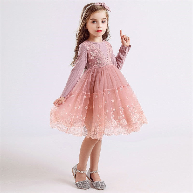 Lace Style Chiffon Dress - 1LoveBaby, Pink / 6 Lace Style Chiffon Dress - 1LoveBaby, Pink / 6