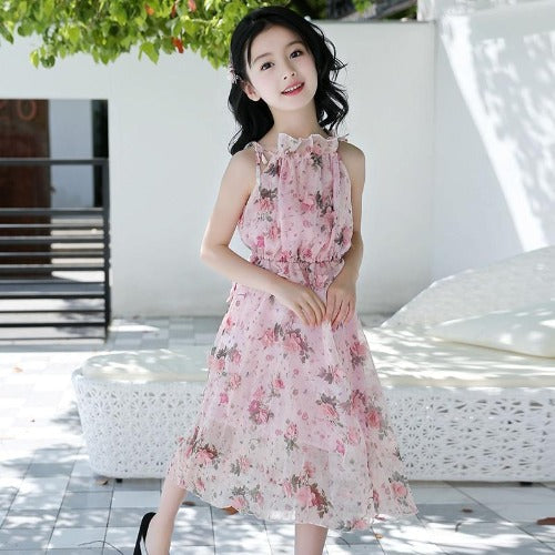 Summer Floral Chiffon Dress, 6 / Red