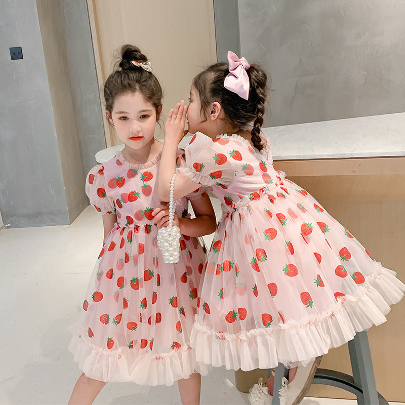 Puff Sleeves Pink Strawberry Dress, 7 Puff Sleeves Pink Strawberry Dress, 7