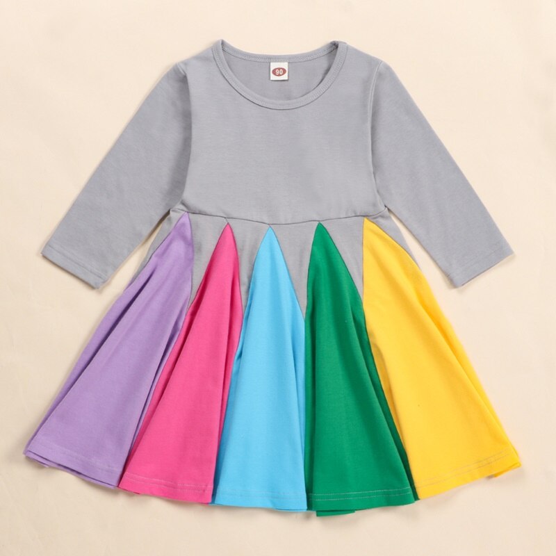 Colorful Rainbow Long Sleeve Dress, Gray / 6 Colorful Rainbow Long Sleeve Dress, Gray / 6