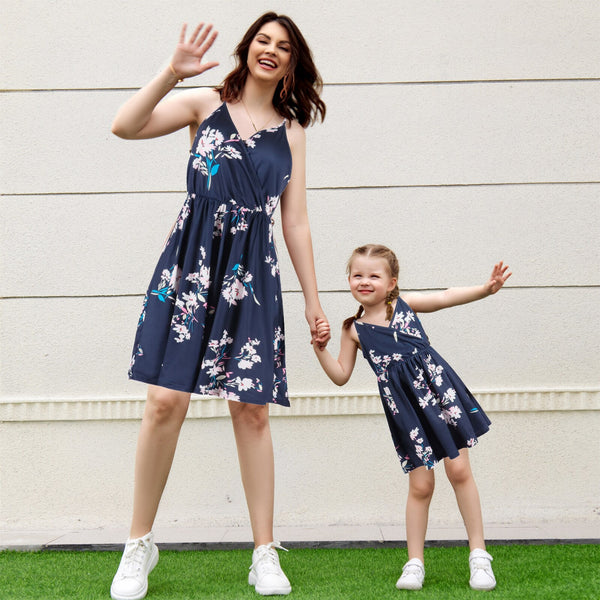 Sunflower Pattern Casual Loose Women's Dress for Mother and Daughter, Black/White / Mom L