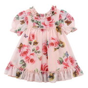 3D Floral Full Print Design Puff Sleeves Baby Princess Dress