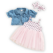 3 Pcs Hearts and Dots Design Baby Girl Summer Dress Outfit