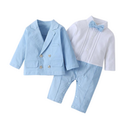 3 Pcs Sky Blue Baby Rompers and Blazer Suit Set