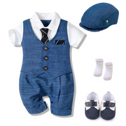 4 Pcs Blue Jumpsuit Vest Little Gentlemen Suit Set