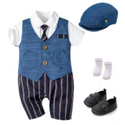 4 Pcs Stripes Jumpsuit Vest Little Gentlemen Suit Set