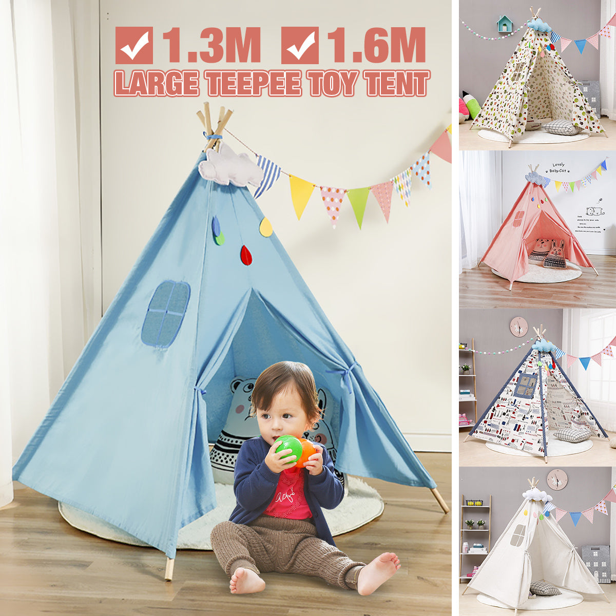 large teepee tent 51 Inches Large Teepee Kids Play Tent Foldable