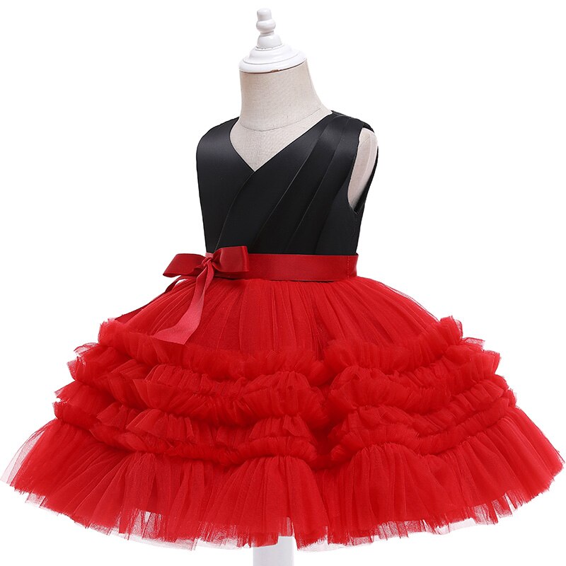 Layered Mesh Ruffles Wedding Flower Girl Party Dress, Black/Red / 3T Layered Mesh Ruffles Wedding Flower Girl Party Dress, Black/Red / 3T