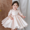 Baby Collar Long Sleeves Fashion Christening Silk Dress