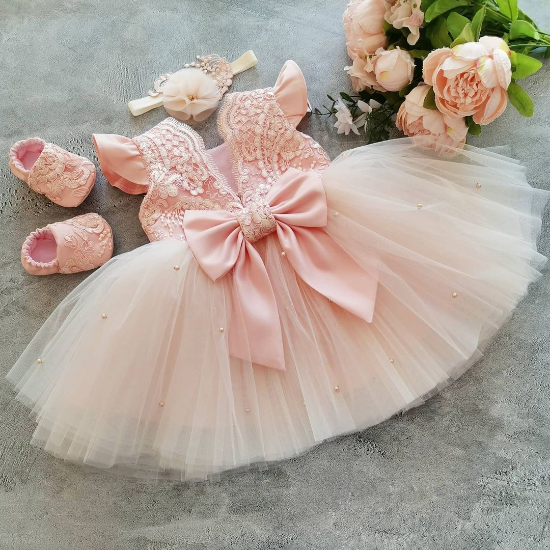 Pink lace 2024 baby dress