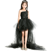 Black Starry Girls Party Trailing Tulle Dress