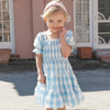 Checkered Pattern Lantern Sleeves Girls Sundress