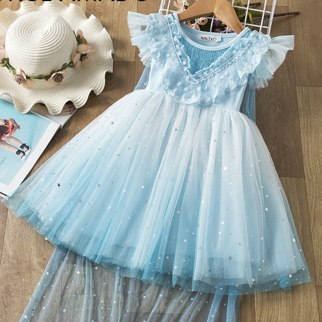 Sequin Star and Lace Princess Sun Dress Costume with Cape, Blue / 3T Sequin Star and Lace Princess Sun Dress Costume with Cape, Blue / 3T