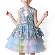 Shiny Top Candy Color Layered Ruffle Princess Dress
