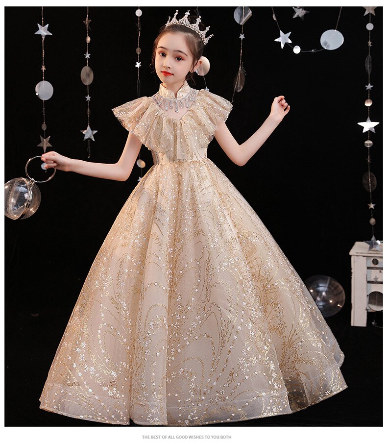 Golden Overall Sequin Princess Gown, 8