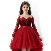 Fiery Red Detailed Floral Lace Design Princess Party Dress